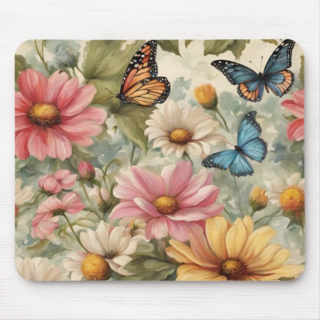 Flowers and Butterfly Art Mousepad (Front)