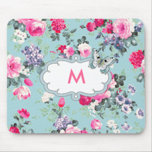 Flowers  and Butterfly   Custom Monogram Gift Mouse Pad