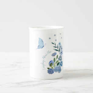 Flowers and Butterfly, Everything About Blue  Bone China Mug