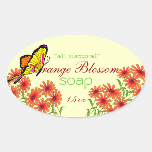 Flowers and Butterfly Homemade Soap Oval Sticker