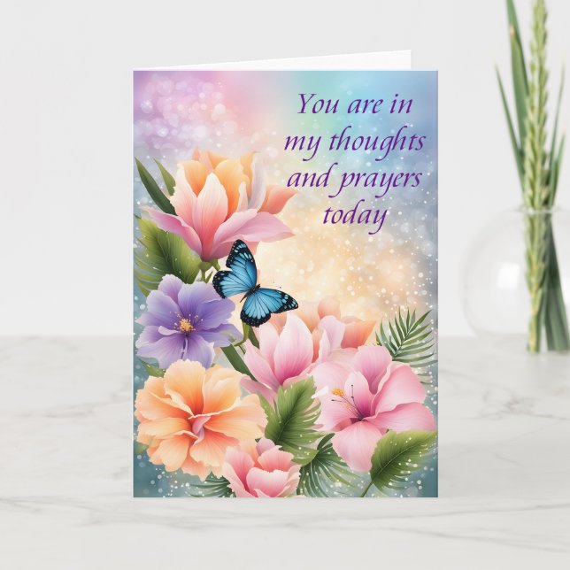 Flowers and Butterfly Magic Thoughts and Prayers Card (Front)