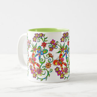 Flowers and Butterfly Mug by Leslie Clair Bures