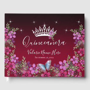 Flowers and Butterfly Princess Quinceanera Guest Book