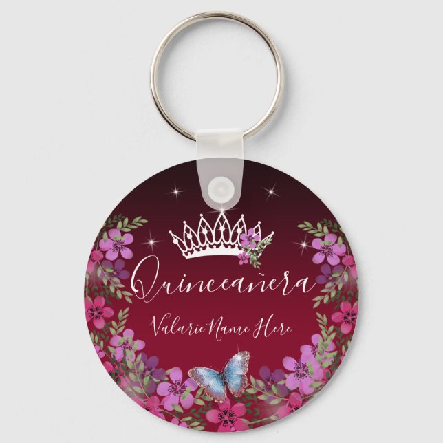 Flowers and Butterfly Princess Quinceanera Key Ring (Front)