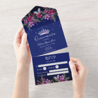 Flowers and Butterfly Quinceanera Blue