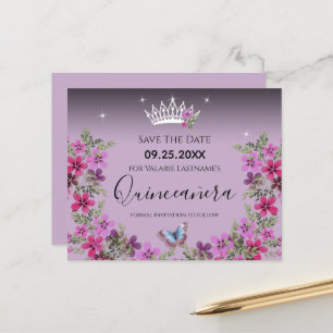Flowers and Butterfly Quinceanera Save the Date