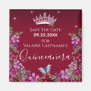 Flowers and Butterfly Quinceanera Save the Date Ma Magnet