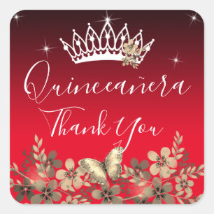 Flowers and Butterfly Thank You Quinceanera Square Sticker