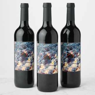 Flowers and butterfly wine label