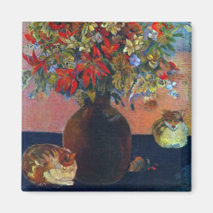Flowers and Cats by Paul Gauguin, Vintage Fine Art Magnet
