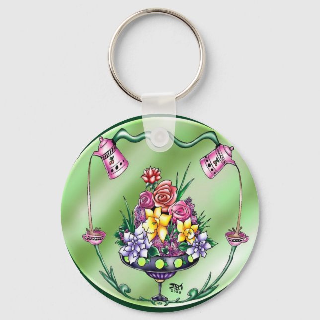 Flowers and Coffee Key Ring (Front)