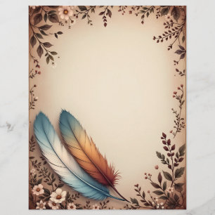 Flowers and Colourful Feathers Custom Letterhead