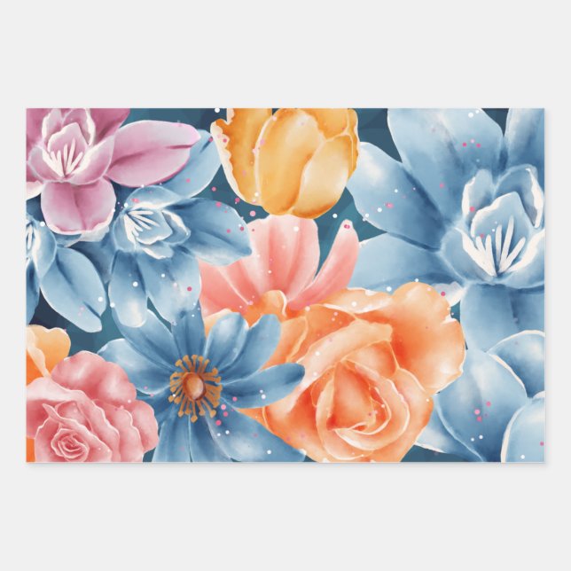Flowers and Confetti Wrapping Paper Sheet (Front)