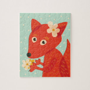 Flowers And Cute Fox Jigsaw Puzzle