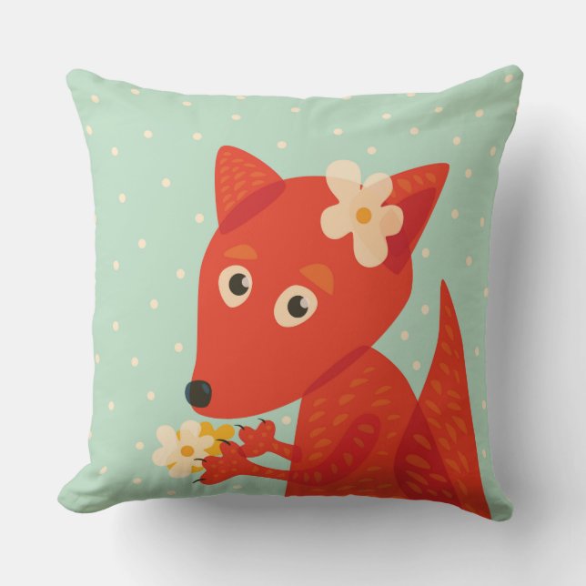 Flowers And Cute Fox Kids Cushion (Front)