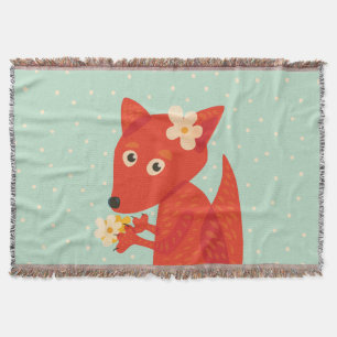 Flowers And Cute Fox Throw Blanket