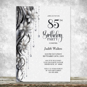 Flowers and Diamonds 85th Birthday Party Invitation