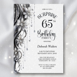 Flowers and Diamonds Surprise 65th Birthday Party Invitation