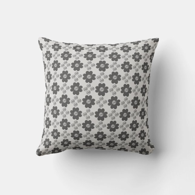 Flowers and Dots in Silver Grey Shades Cushion (Back)