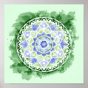Flowers and Dots Mandala - Watercolor Print