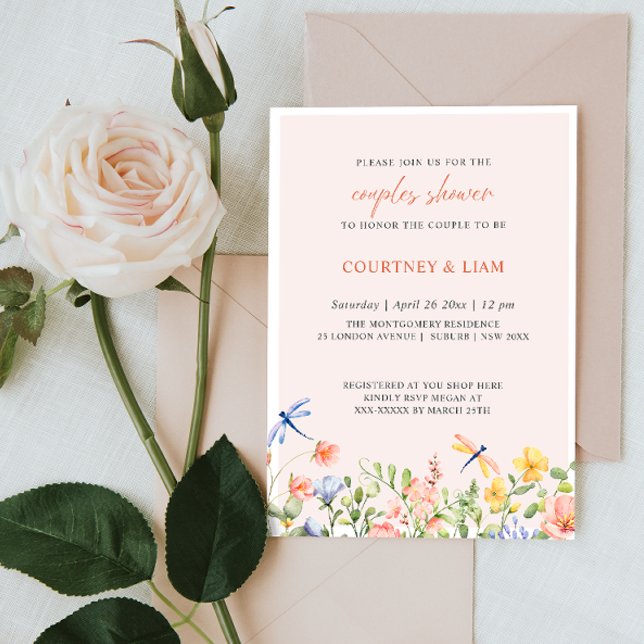 Flowers and Dragonflies Garden Couples Shower Invitation (Creator Uploaded)