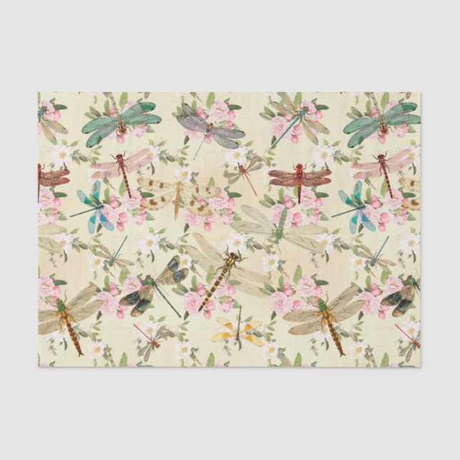 Flowers and Dragonflies Tissue Paper (Front)