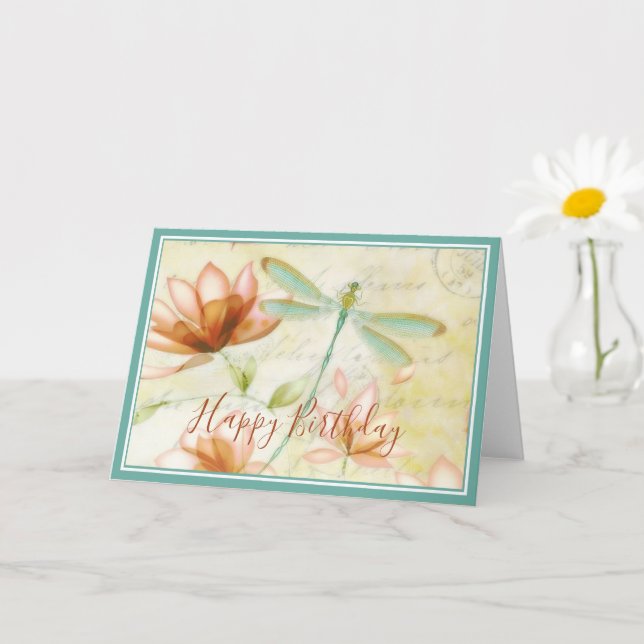 Flowers and dragonfly card (Small Plant)