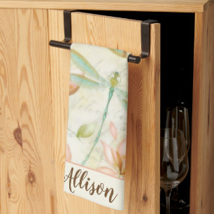 Flowers and dragonfly personalised towel
