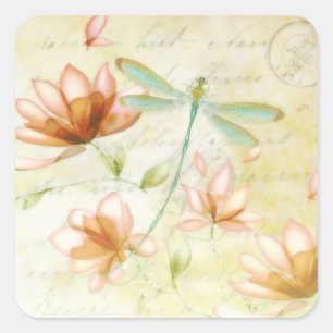 Flowers and dragonfly square sticker