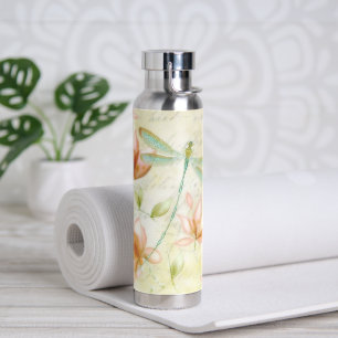 Flowers and dragonfly water bottle