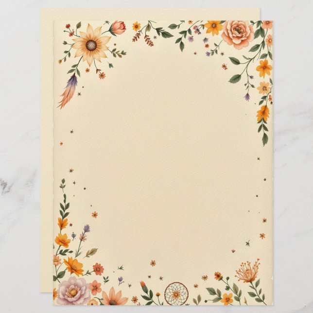 Flowers and Dreamcatcher Stationery Paper Custom Letterhead (Front/Back)