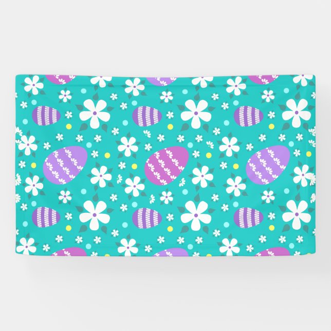 Flowers and Easter Eggs-Easter Pattern-Cute   Banner (Horizontal)