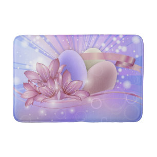 Flowers and eggs on a colourful pastel background bath mat