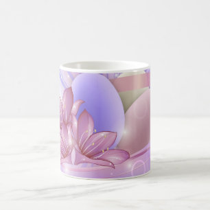 Flowers and eggs on a colourful pastel background coffee mug