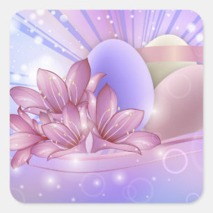 Flowers and eggs on a colourful pastel background  square sticker