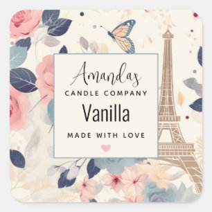 Flowers and Eiffel Tower Paris Candle Business Square Sticker