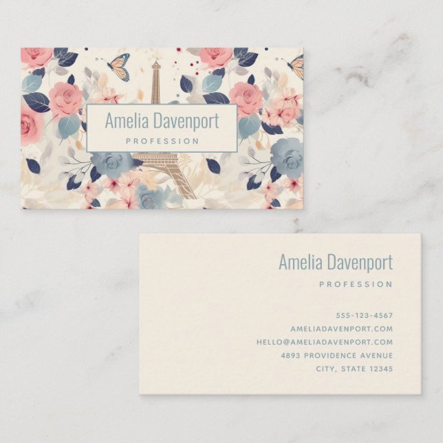 Flowers and Eiffel Tower Paris Pattern Business Card (Front/Back)