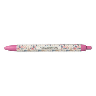 Flowers and Eiffel Tower Paris Travel Pattern Black Ink Pen