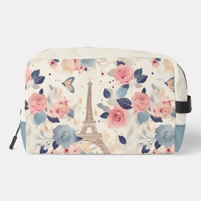Flowers and Eiffel Tower Paris Travel Pattern Dopp Kit (Back)