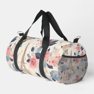 Flowers and Eiffel Tower Paris Travel Pattern Duffle Bag