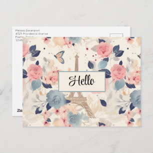 Flowers and Eiffel Tower Paris Travel Pattern Postcard