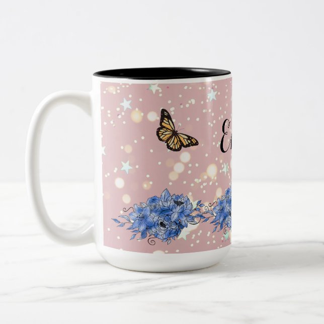  flowers and elegant background Two-Tone coffee mug (Left)