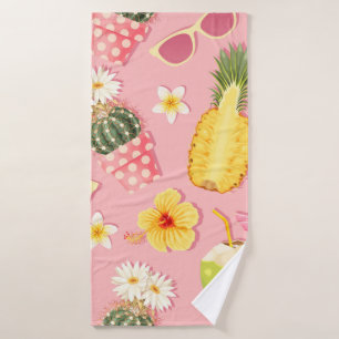 Flowers and exotic fruits vintage seamless pattern bath towel