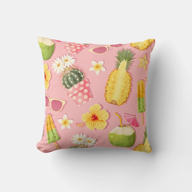 Flowers and exotic fruits vintage seamless pattern cushion (Front)
