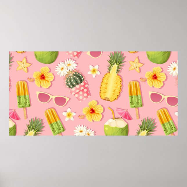 Flowers and exotic fruits vintage seamless pattern poster (Front)