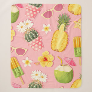 Flowers and exotic fruits vintage seamless pattern sherpa blanket