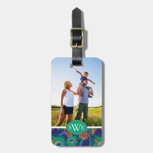 Flowers And Feathers Add Your Photo & Monogram Luggage Tag