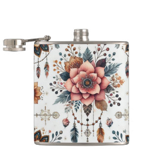 Flowers and Feathers Hip Flask