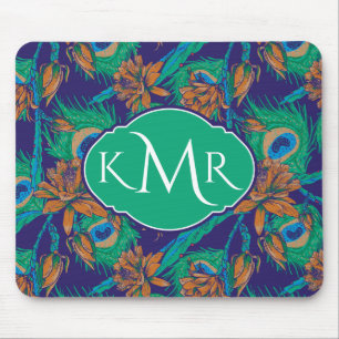 Flowers And Feathers Monogram Mouse Pad