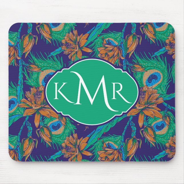 Flowers And Feathers | Monogram Mouse Pad (Front)